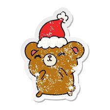 Christmas Distressed Sticker Cartoon Of Kawaii Bear Stock Photo