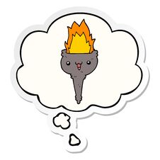 Cartoon Flaming Chalice And Thought Bubble As A Printed Sticker Royalty Free Stock Image