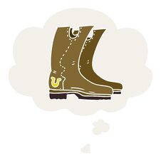 Cartoon Cowboy Boots And Thought Bubble In Retro Style Stock Images