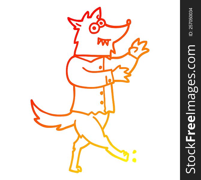 Warm Gradient Line Drawing Cartoon Werewolf