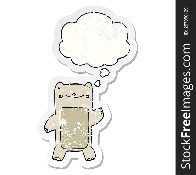 Cartoon Teddy Bear And Thought Bubble As A Distressed Worn Sticker