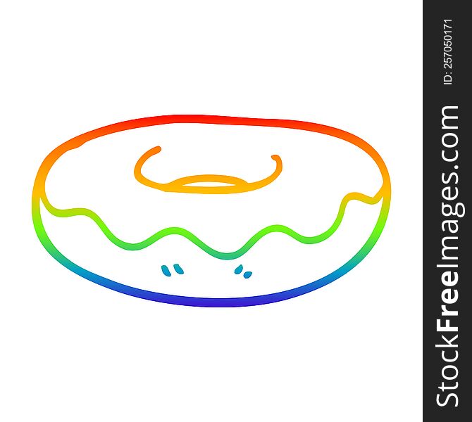 rainbow gradient line drawing of a cartoon iced donut