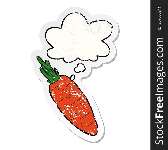 cartoon carrot with thought bubble as a distressed worn sticker