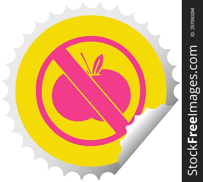 circular peeling sticker cartoon of a no fruit allowed sign