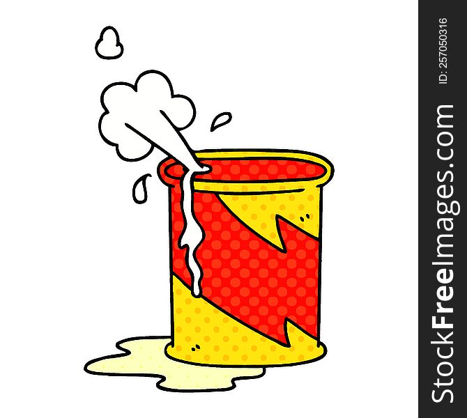 comic book style quirky cartoon exploding oil can. comic book style quirky cartoon exploding oil can