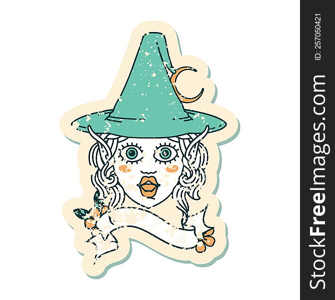 Retro Tattoo Style elf mage character face. Retro Tattoo Style elf mage character face