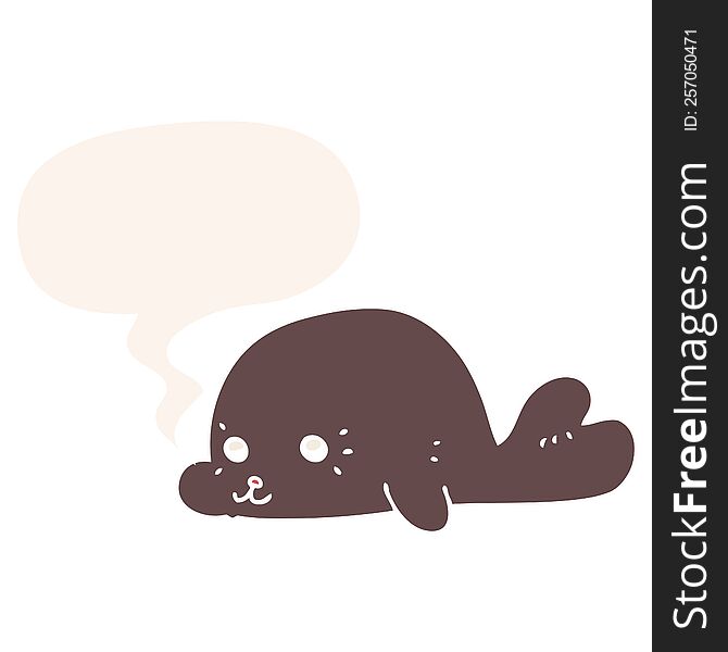 Cartoon Baby Seal And Speech Bubble In Retro Style