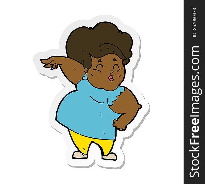 sticker of a cartoon happy overweight lady