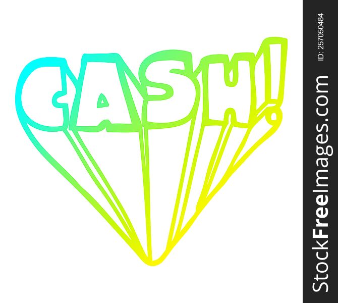 cold gradient line drawing of a cartoon word cash