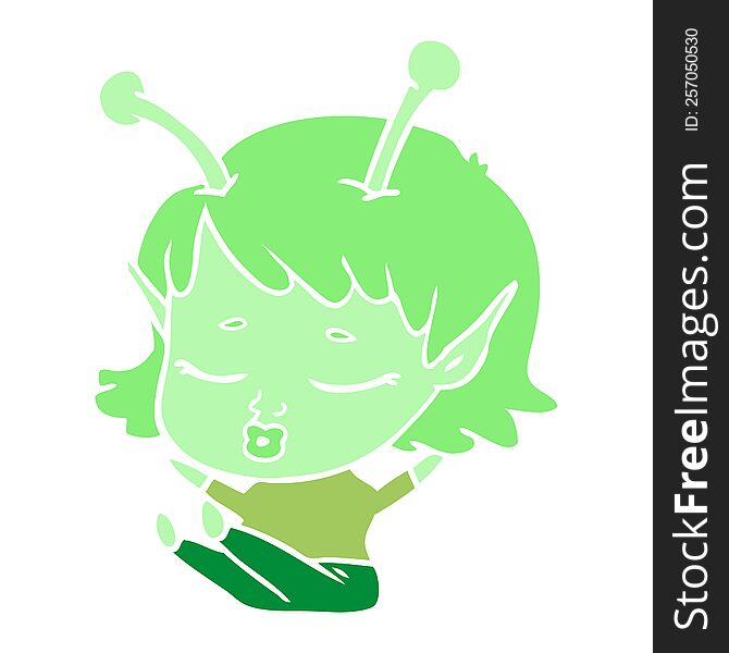 cute alien girl flat color style cartoon