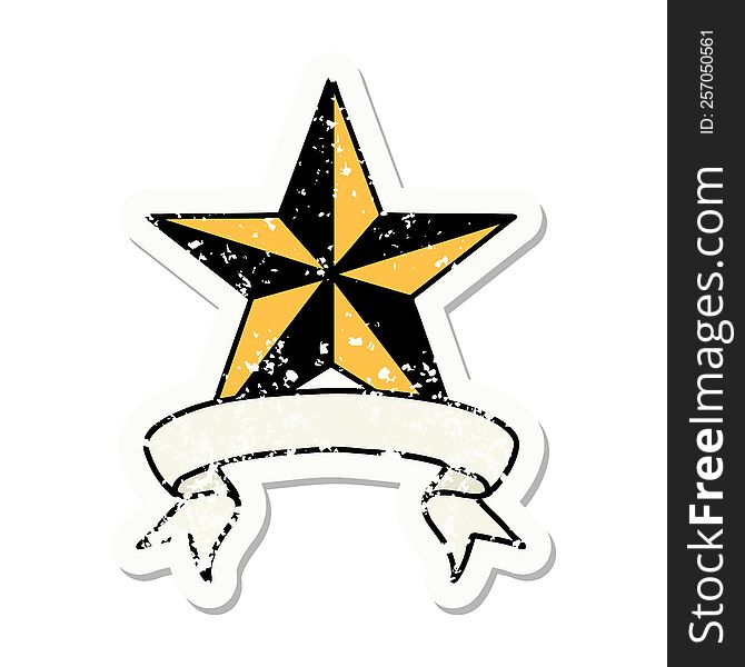 Grunge Sticker With Banner Of A Star