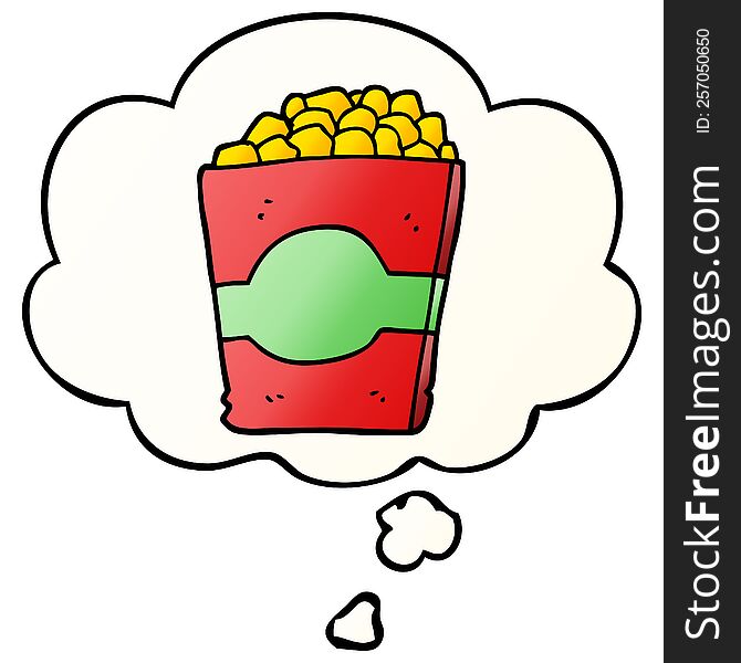 Cartoon Popcorn And Thought Bubble In Smooth Gradient Style