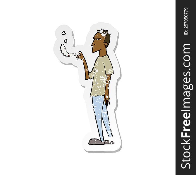 Retro Distressed Sticker Of A Cartoon Annoyed Smoker
