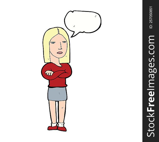 Cartoon Woman With Folded Arms With Speech Bubble
