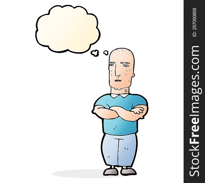cartoon annoyed bald man with thought bubble