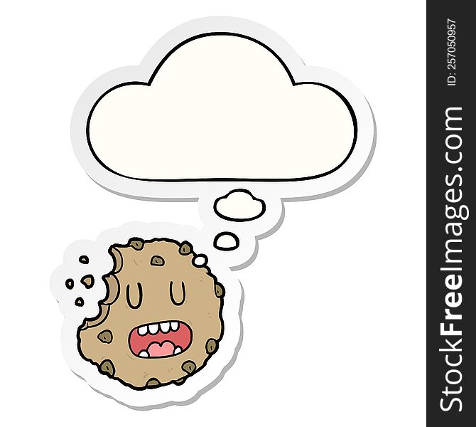 cartoon cookie with thought bubble as a printed sticker