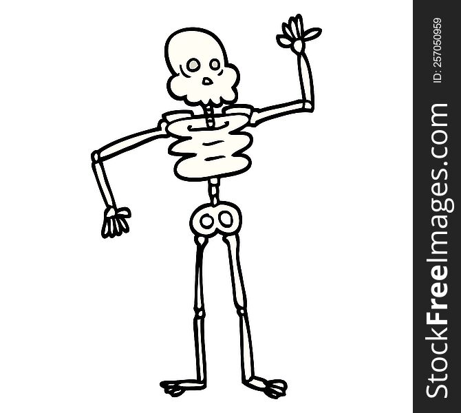 hand drawn doodle style cartoon skeleton