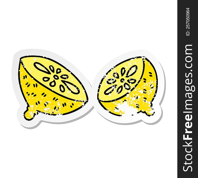 Distressed Sticker Of A Quirky Hand Drawn Cartoon Lemon