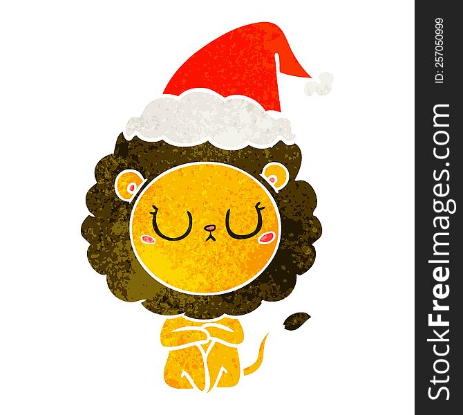 Retro Cartoon Of A Lion Wearing Santa Hat