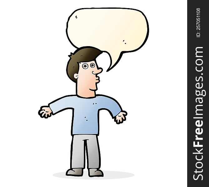 Cartoon Man Shrugging Shoulders With Speech Bubble