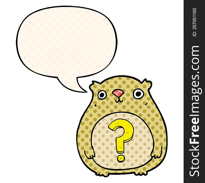 cartoon curious bear with speech bubble in comic book style