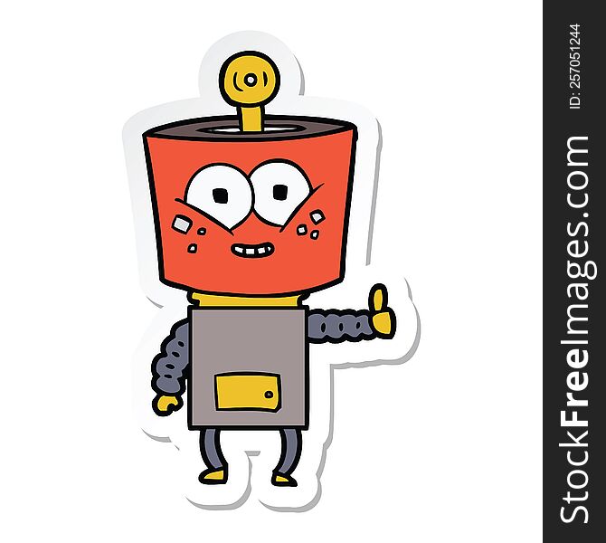 Sticker Of A Happy Cartoon Robot Giving Thumbs Up