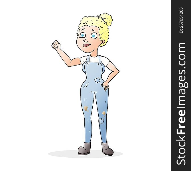 freehand drawn cartoon woman in dungarees