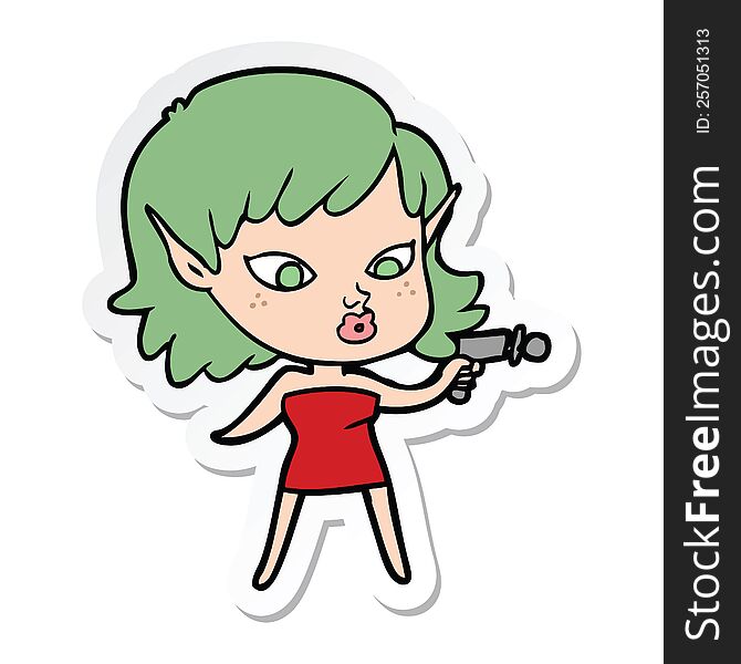 sticker of a pretty cartoon girl with ray gun