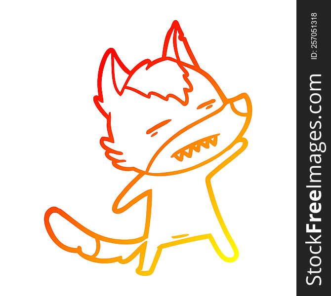 Warm Gradient Line Drawing Cartoon Wolf Showing Teeth