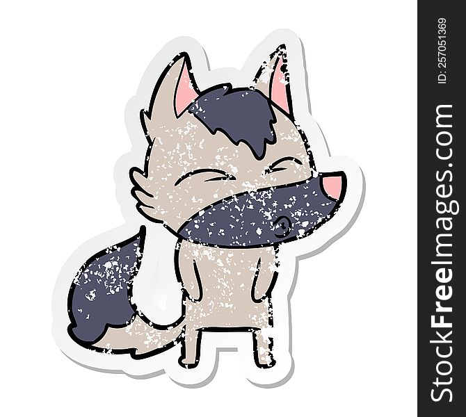 Distressed Sticker Of A Cartoon Wolf Pouting