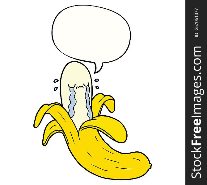 Cartoon Crying Banana And Speech Bubble