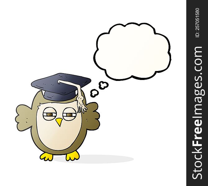 freehand drawn thought bubble cartoon clever owl
