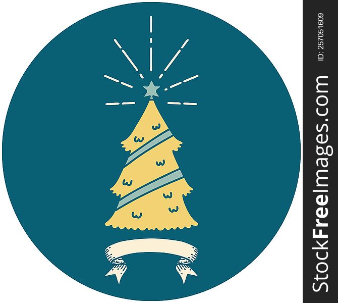 icon of tattoo style christmas tree with star