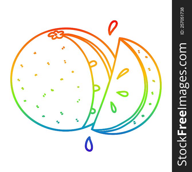 Rainbow Gradient Line Drawing Cartoon Orange Slice
