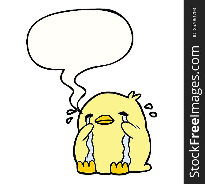 Cartoon Crying Bird And Speech Bubble