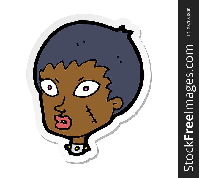 Sticker Of A Cartoon Female Zombie Head