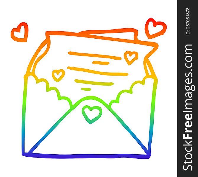 rainbow gradient line drawing of a cartoon love letter