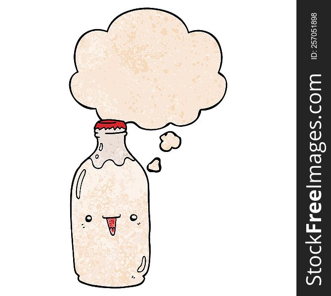 cute cartoon milk bottle with thought bubble in grunge texture style. cute cartoon milk bottle with thought bubble in grunge texture style