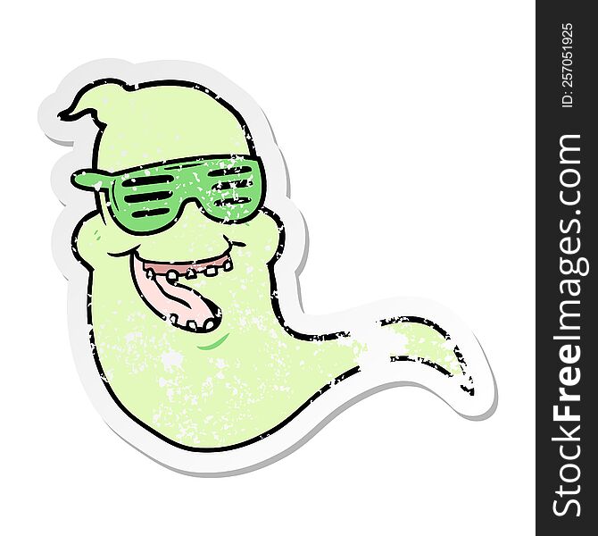 Distressed Sticker Of A Cartoon Cool Spooky Ghost
