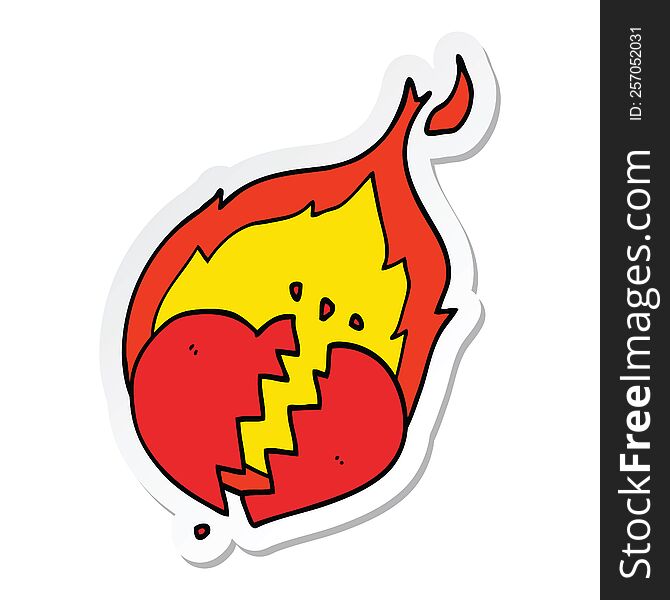 sticker of a cartoon flaming heart