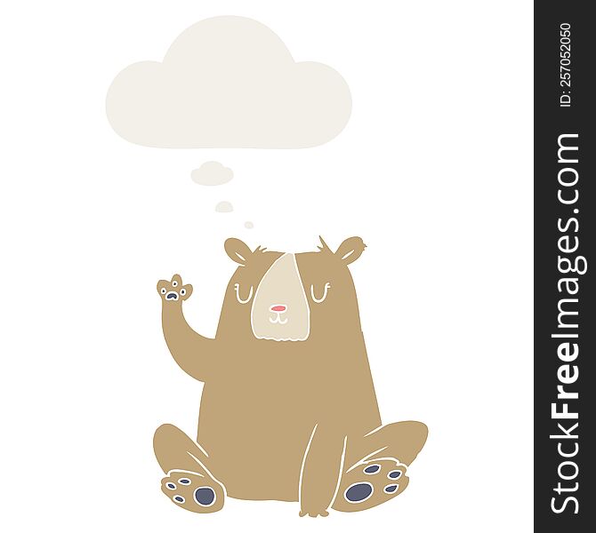 Cartoon Bear;waving And Thought Bubble In Retro Style