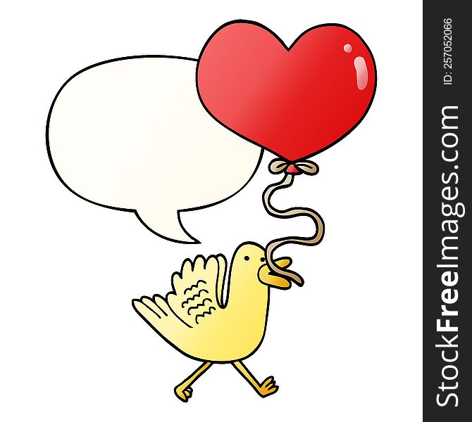 Cartoon Bird And Heart Balloon And Speech Bubble In Smooth Gradient Style
