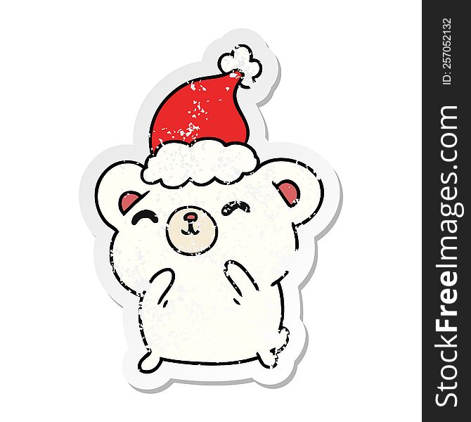 Christmas Distressed Sticker Cartoon Of Kawaii Polar Bear