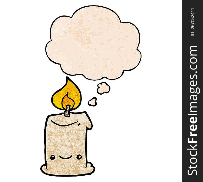 Cartoon Candle And Thought Bubble In Grunge Texture Pattern Style