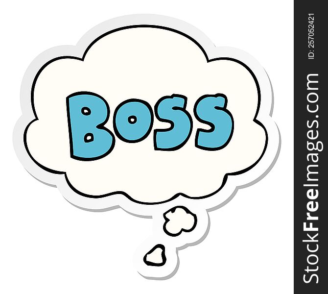 cartoon word boss with thought bubble as a printed sticker