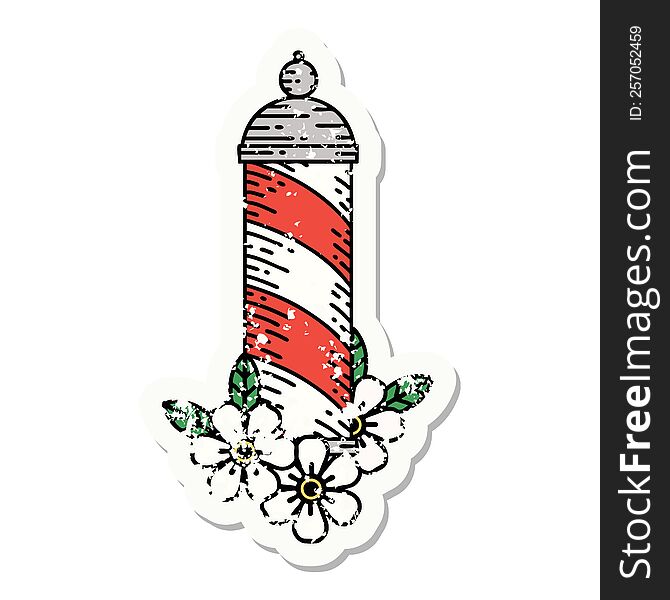distressed sticker tattoo in traditional style of a barbers pole. distressed sticker tattoo in traditional style of a barbers pole