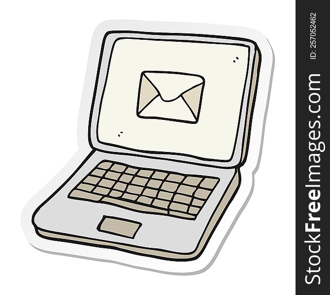 sticker of a cartoon laptop computer with message symbol on screen