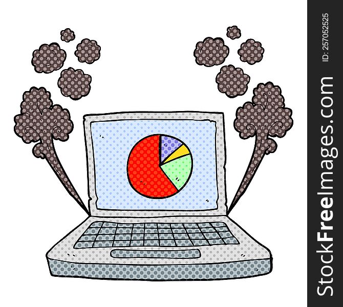 freehand drawn cartoon laptop computer with pie chart