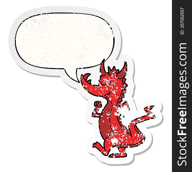 Cartoon Cute Dragon And Speech Bubble Distressed Sticker