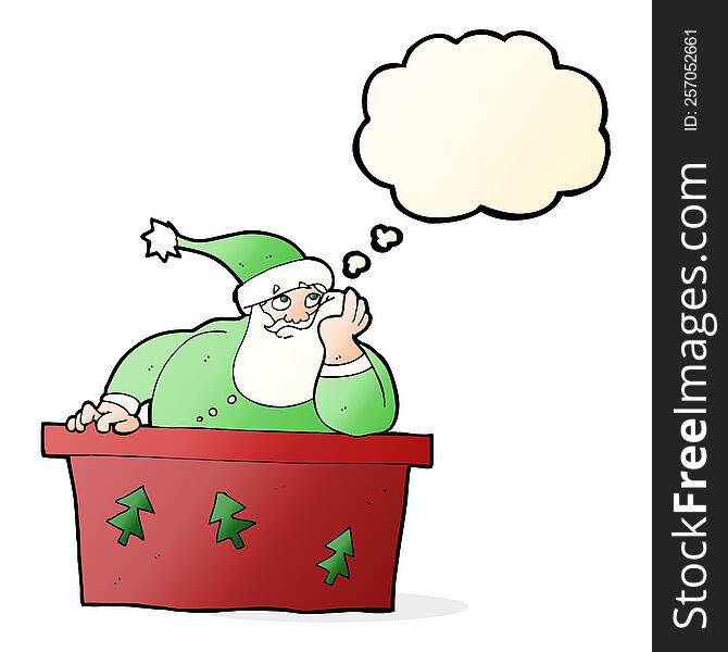 cartoon bored santa claus with thought bubble